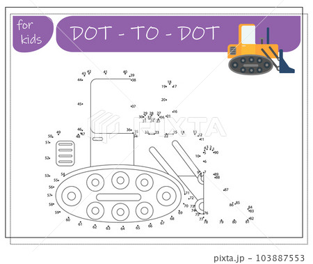 A game with numbers, an educational game from point to point for children, cartoon cars. Vector illustration A game with numbers, an educational game from point to point for children, cartoon cars. Vector illustration 103887553