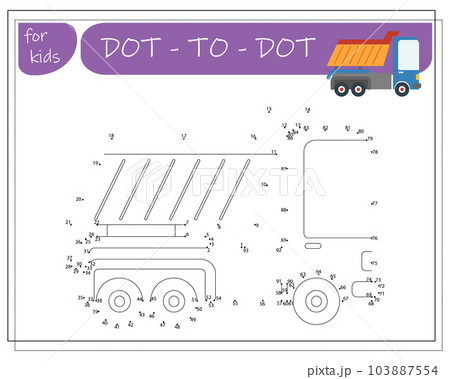 A game with numbers, an educational game from point to point for children, cartoon cars. Vector illustration A game with numbers, an educational game from point to point for children, cartoon cars. Vector illustration 103887554