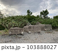 Trap for crab fish lobster lobsters cages braided from bamboo lie on a sandy shore 103888027