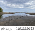 Sandbar is formed at low tide of water waves gently caress warm sand 103888052
