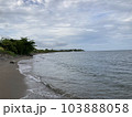 Small warm waves on the sandy shore of the sea gently stroke the shore 103888058