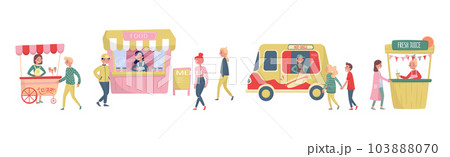 People Characters Eating Street Food Outdoor Vector Set 103888070