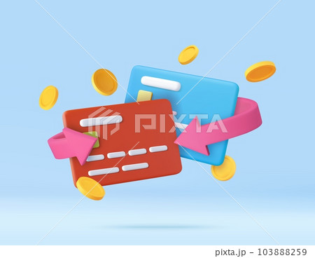 3d Cash back credit card with Arrow icon and coins 103888259