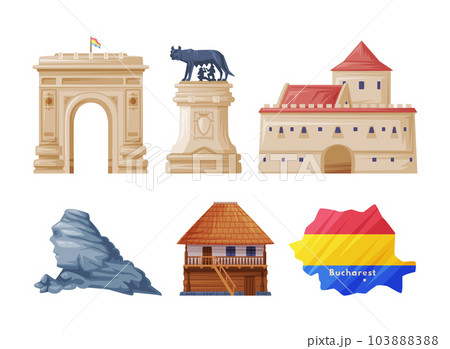 Romania Country Traditional Symbol and Object Vector Set 103888388