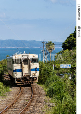 青い海と青い空のアグリ岬を走る日南線キハ40 103889041