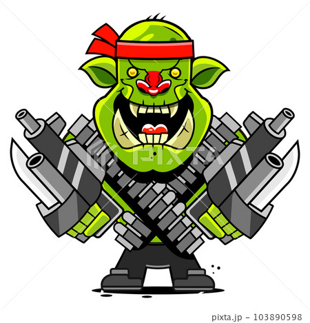 Goblin or troll in color and outline and silhouette in cartoon character on white background 103890598