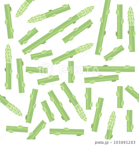 Vector Tasty Fresh Green Asparagus Seamless Pattern on white. Best Food For Vegan. Asparagus Bunch in Cartoon Style. Organic Farm Vegetables 103891283