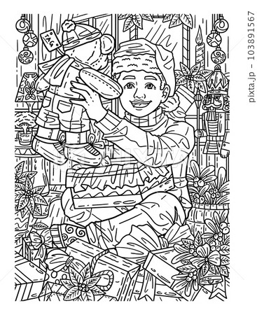 Boy with Christmas Gift Adults Coloring Pages  103891567
