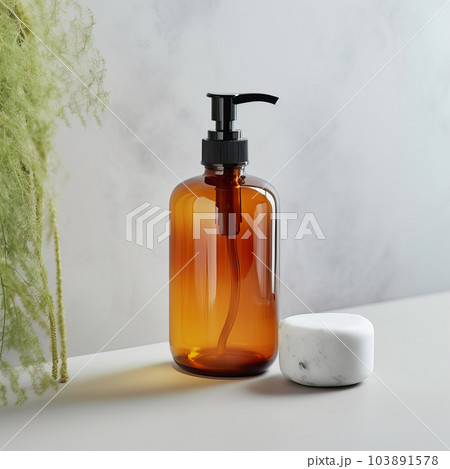 Liquid soap pump bottle in home bathroom interior, body wash and care cosmetic product packaging mockup 103891578