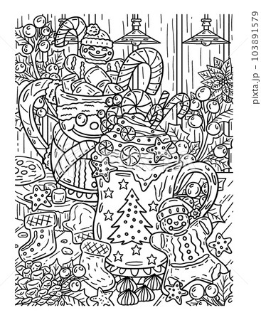 Christmas Hot Cocoa Coloring Page for Adults 103891579