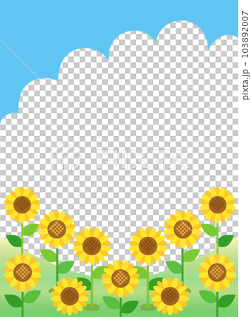 向日葵と青空と入道雲の夏の景色をイメージしたイラスト 縦書きバージョン 向日葵と青空と入道雲の夏の景色をイメージしたイラスト 縦書きバージョン 103892007