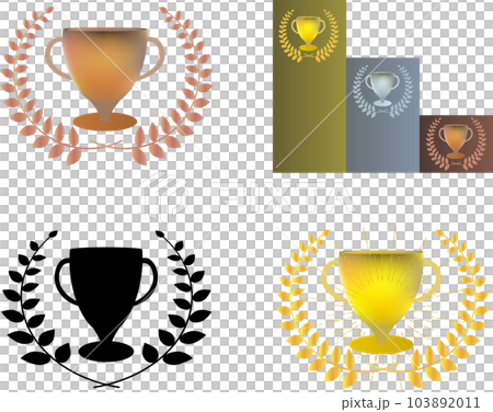 Simple gold, silver and bronze trophies and ranking illustrations 103892011