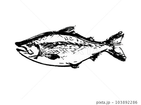 鮭の手描き和風イラスト和風素材 103892286