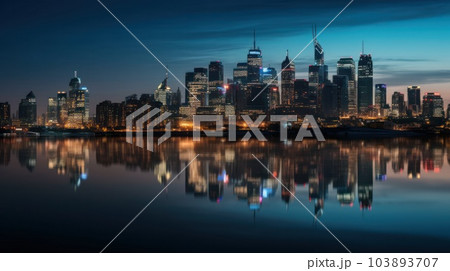 Panoramic skyline and modern commercial buildings with empty asphalt road. AI Generative. 103893707