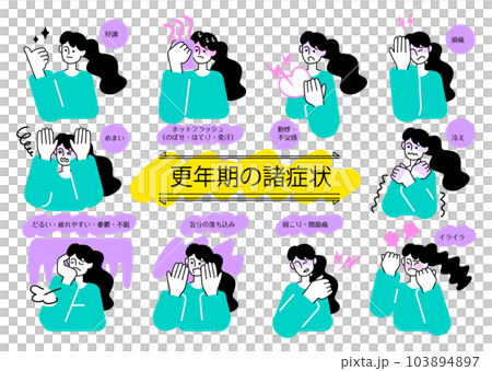 Illustration material: menopause / menopause _ women _ symptom set Illustration material: menopause / menopause _ women _ symptom set 103894897