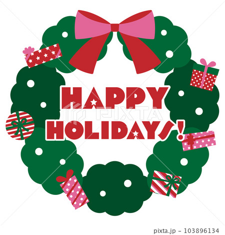 プレゼントとリボンで装飾されたクリスマスリース/HAPPY HOLIDAYS 103896134