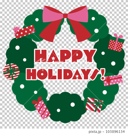プレゼントとリボンで装飾されたクリスマスリース/HAPPY HOLIDAYS 103896134