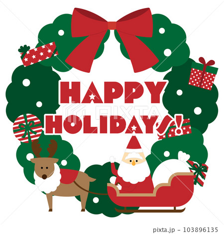 ソリに乗ったサンタクロースとトナカイ×クリスマスリース／HAPPY HOLIDAYS 103896135