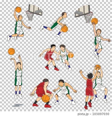 一組籃球運動員的各種動作 一組籃球運動員的各種動作 103897030