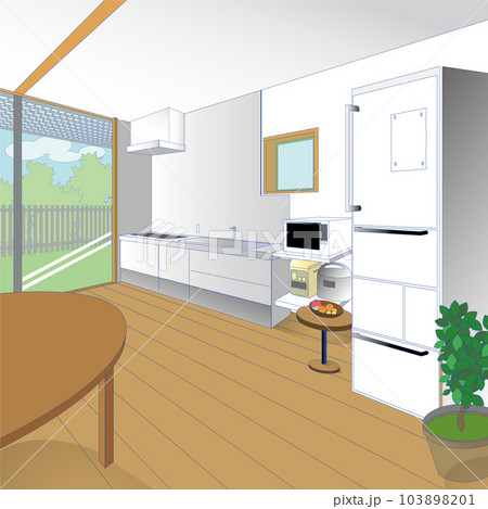 大きな窓のあるダイニングキッチンのベクターイラスト 大きな窓のあるダイニングキッチンのベクターイラスト 103898201