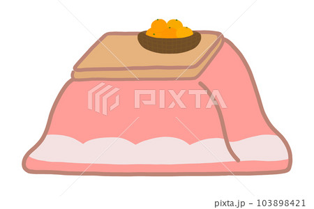 温かいコタツの上にミカンが乗っている冬のイラスト 103898421