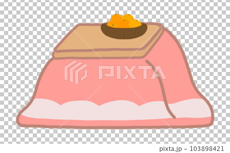 温かいコタツの上にミカンが乗っている冬のイラスト 103898421