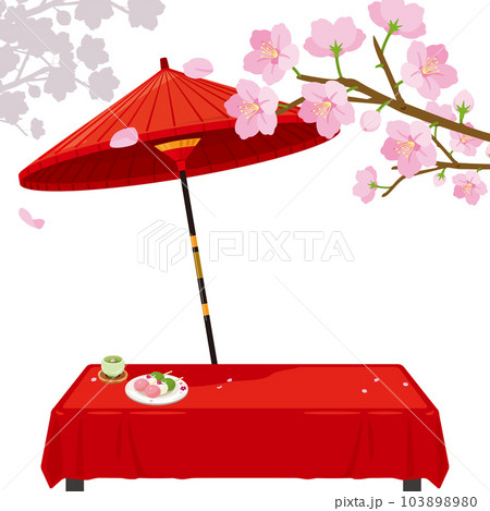 桜　縁台　三色団子　背景 103898980