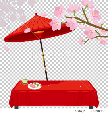 桜　縁台　三色団子　背景 103898980