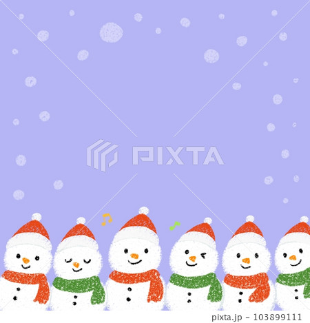かわいい雪だるまと雪の降る冬の背景イラスト 103899111