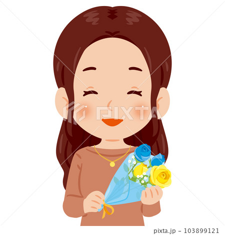青と黄色のバラの花束を持った女性 103899121