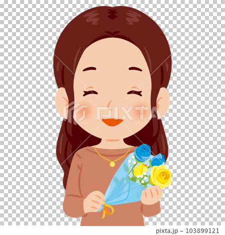 青と黄色のバラの花束を持った女性 103899121