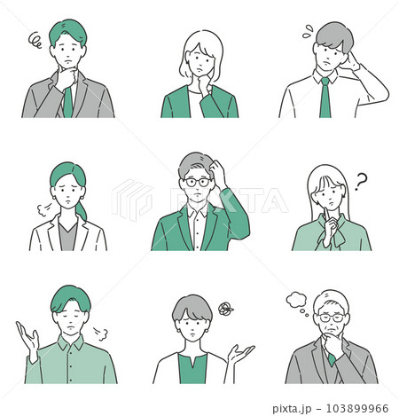 ネガティブな表情の会社員の上半身アバターセット 103899966