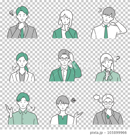 ネガティブな表情の会社員の上半身アバターセット 103899966