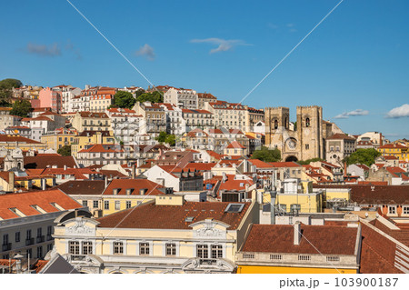 Lisbon Portugal, high angle view city skyline at Lisbon Baixa district with Lisbon Pantheon 103900187