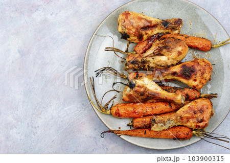 Baked chicken drumstick. Baked chicken drumstick. 103900315