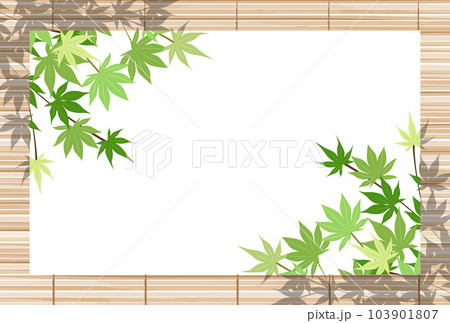 すだれに映る青紅葉の暑中見舞いはがきヨコ 103901807