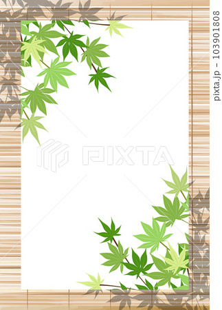 すだれに映る青紅葉の暑中見舞いはがきタテ 103901808