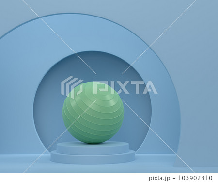 Fitball or fitness ball on cylinder podium with steps on monochrome 103902810