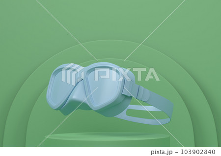 Diving mask for snorkeling on cylinder podium with step on monochrome Diving mask for snorkeling on cylinder podium with step on monochrome 103902840