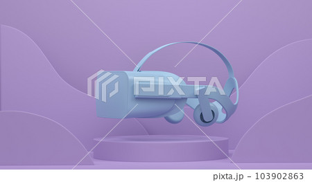 Virtual reality glasses on cylinder podium with step on monochrome 103902863