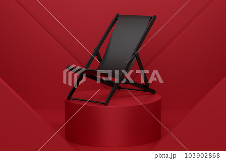 Striped beach chair on cylinder podium with step on monochrome 103902868