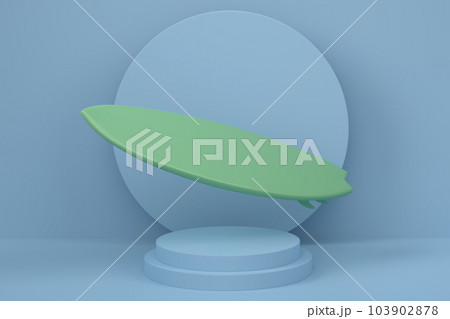 Surfboard for summer surfing on cylinder podium with step on monochrome 103902878