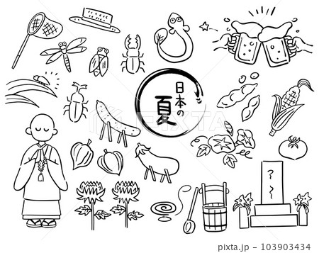 手描きの日本の夏アイコンセット 103903434