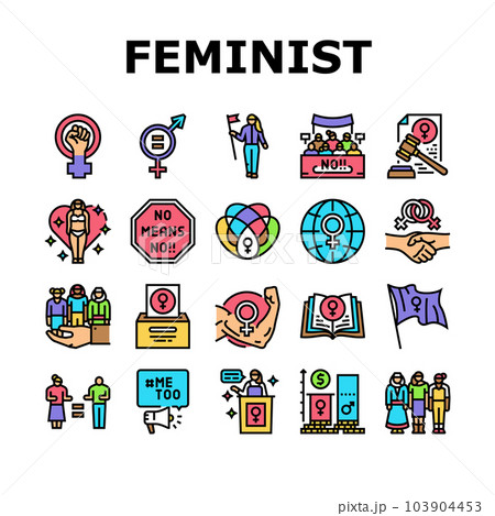 girl feminism female woman power icons set vector girl feminism female woman power icons set vector 103904453