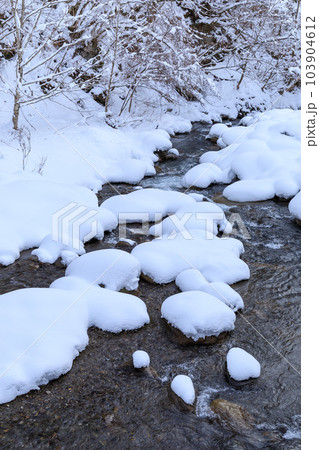 真冬の積雪した河川のイメージ 103904612