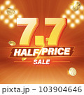 7.7 3D half price sale banner template design for web or social media. 103904646