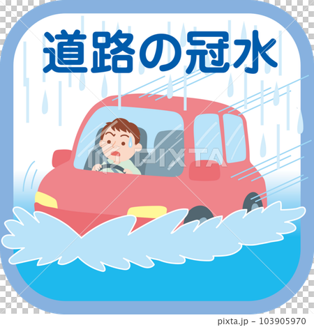 大雨災害圖標_洪水淹沒的道路_帶字母 大雨災害圖標_洪水淹沒的道路_帶字母 103905970
