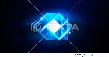 Blue neon speed arrow and line shapes background. Hi-tech concept with shiny backdrop. Bright flare light effect in the dark Blue neon speed arrow and line shapes background. Hi-tech concept with shiny backdrop. Bright flare light effect in the dark 103906079