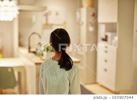 家の台所で食事の手伝う子供 家の台所で食事の手伝う子供 103907044
