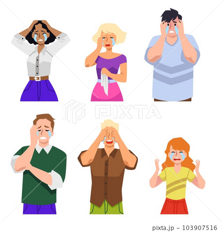Set of crying young and adult people flat style, vector illustration Set of crying young and adult people flat style, vector illustration 103907516